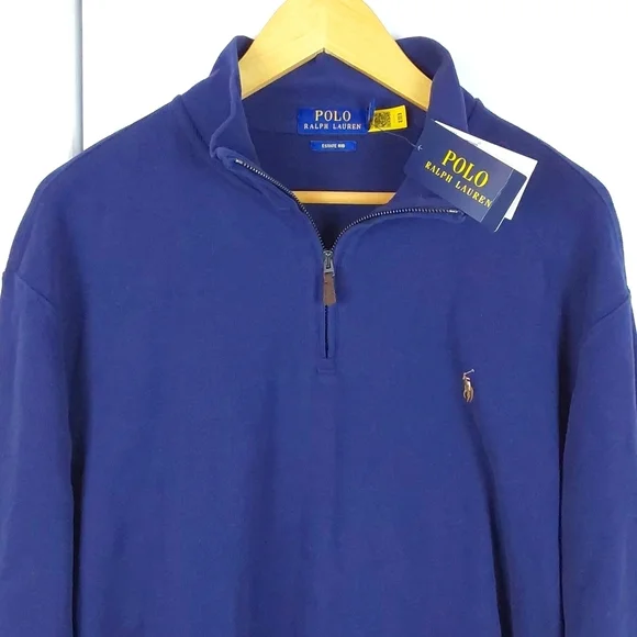 Polo Ralph Lauren Navy Blue Q-Zip Estate Rib Luxe Neutral Sweater Preppy Sz.XL